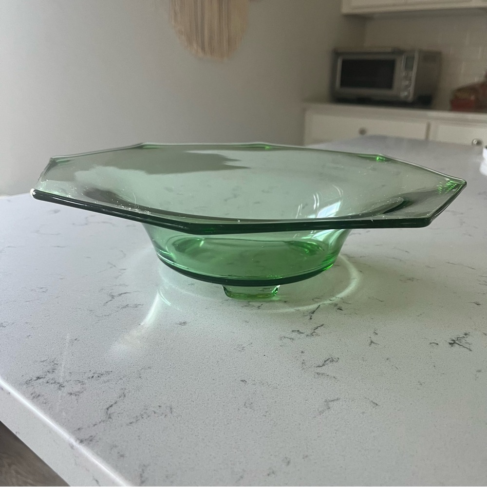 Art Deco Fostoria Uranium Glass Footed Console Bowl - Picture 7 of 9